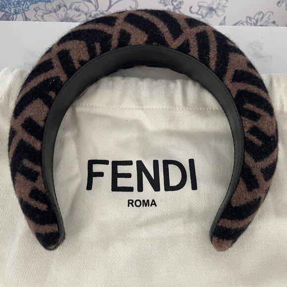 Fendi FF Monogram Wool Headband – Brown/Black